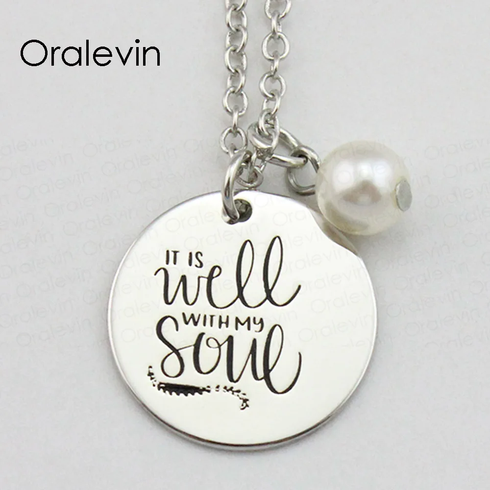 

IT IS WELL WITH MY SOUL Inspirational Hand Stamped Engraved Custom Pendant Female Necklace Gift Jewelry,10Pcs/Lot, #LN2119