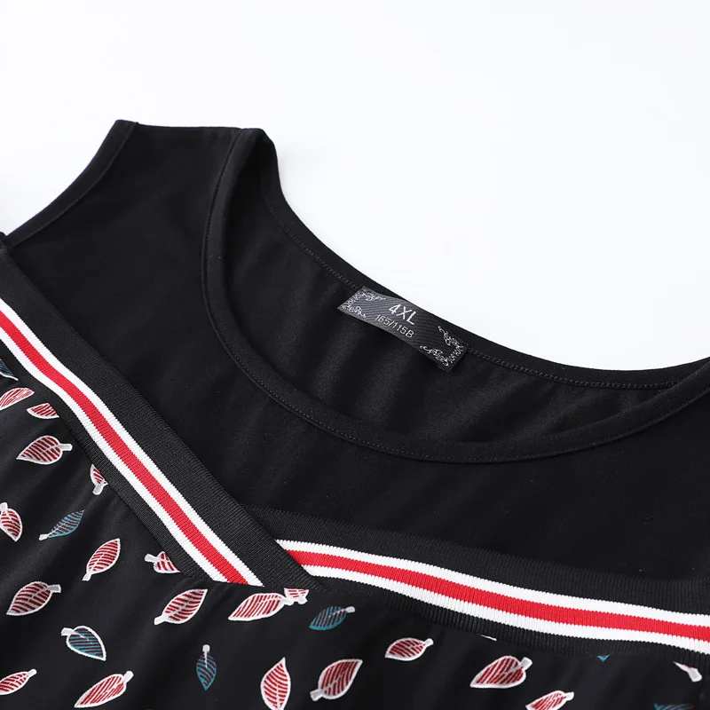 

Fashion Women Short Sleeves Summer Dresses Print Chiffon&Black Patchwork Loose Tops Plus Size 10XL 9XL 8XL 4XL Women Clothing