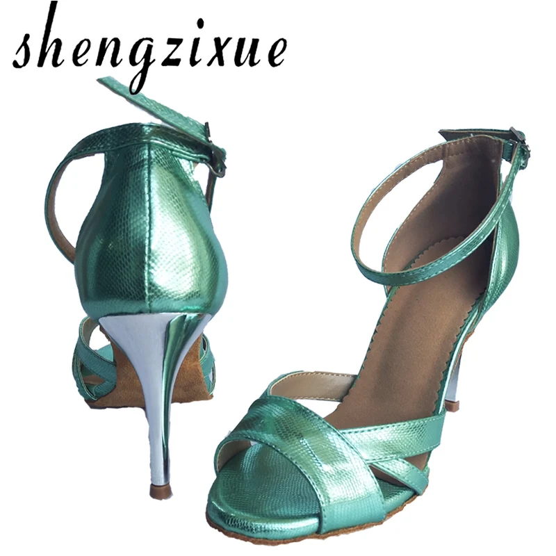 Shengzixue/женские туфли для латинских танцев зеленая змея текстура PU и золотой или