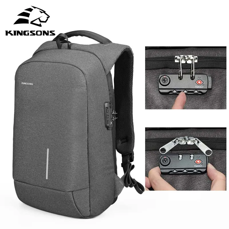 Kingsons Фирменная Новинка Водонепроницаемый Для мужчин рюкзак USB зарядка ноутбука 13