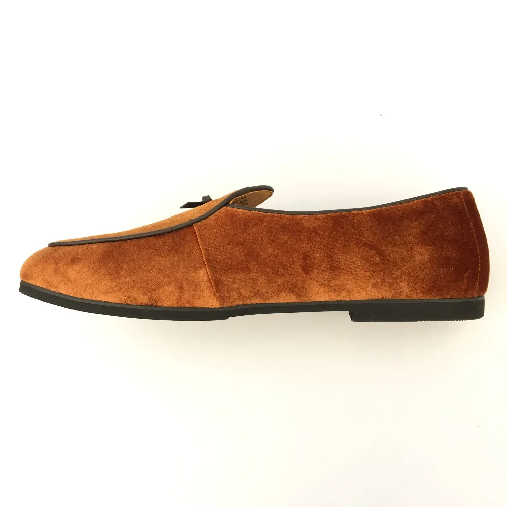 New Fashion Men Leather and Velvet Handmade Loafers Belgian Dress Shoes Brown Slippers Flats With Bowtie Men's US 7-13 | Обувь