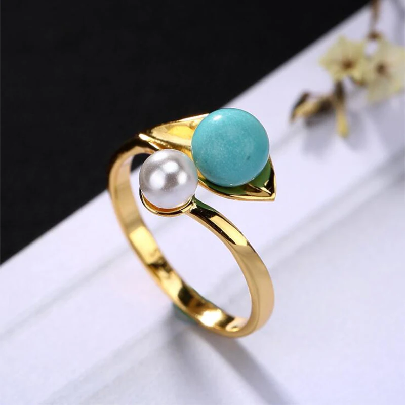 Женское кольцо из серебра 100% пробы с натуральным бирюзовым жемчугом|Кольца| |