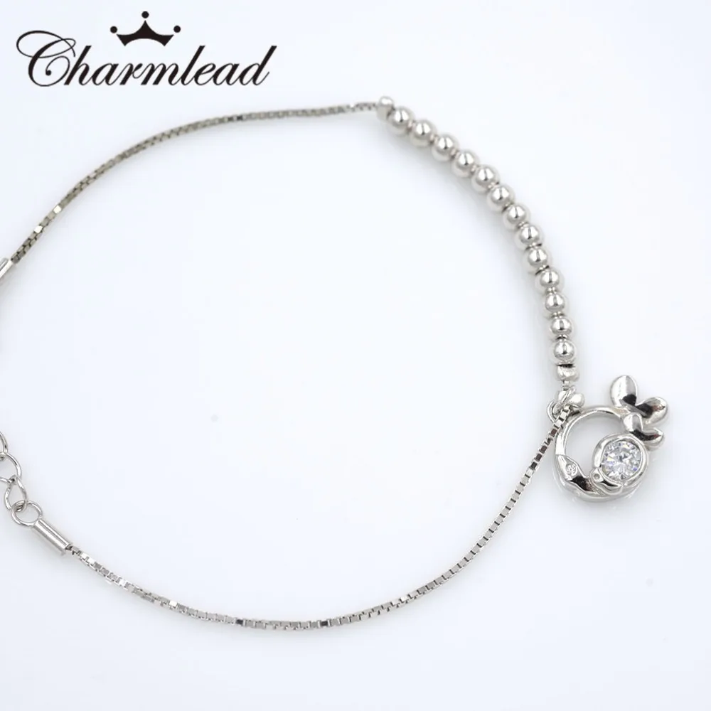 Charmlead 925 пробы Серебряный кулон Рыба Симпатичные шарики браслет Bling каменный