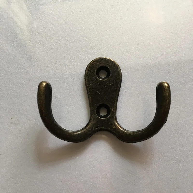 Wall Door Bath Double Prong Coat Hook Hanger Pot Hooks Handbag Bag 2 Holes Hardware Antique Bronze Tone 1PC | Обустройство дома