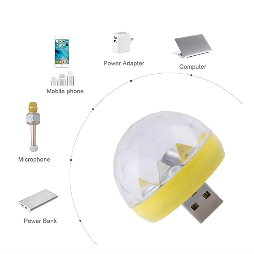 Yellow Мини USB СВЕТОДИОДНЫЙ вечерние Ночной светильник, цвет изменяется звуком музыки, волшебный светильник s, грибной шар, магический эффект, светильник для дискотеки, 2 вилки D#3 - Испускаемый цвет: Yellow