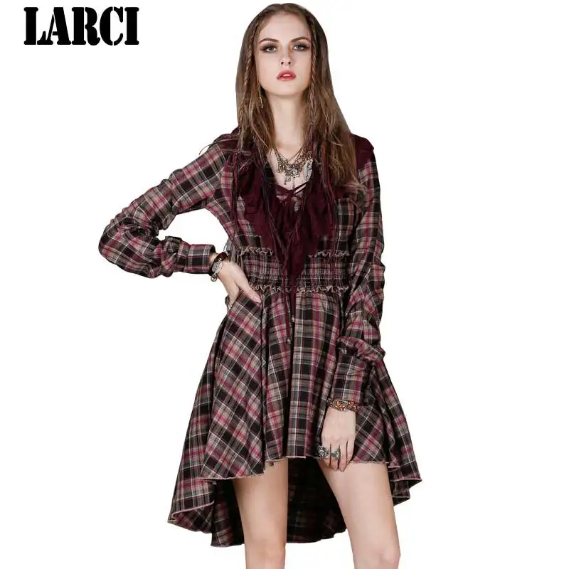 LARCI 2018 осеннее платье Boho новый хлопок Для женщин платья Длинные Ruffled рукавом v