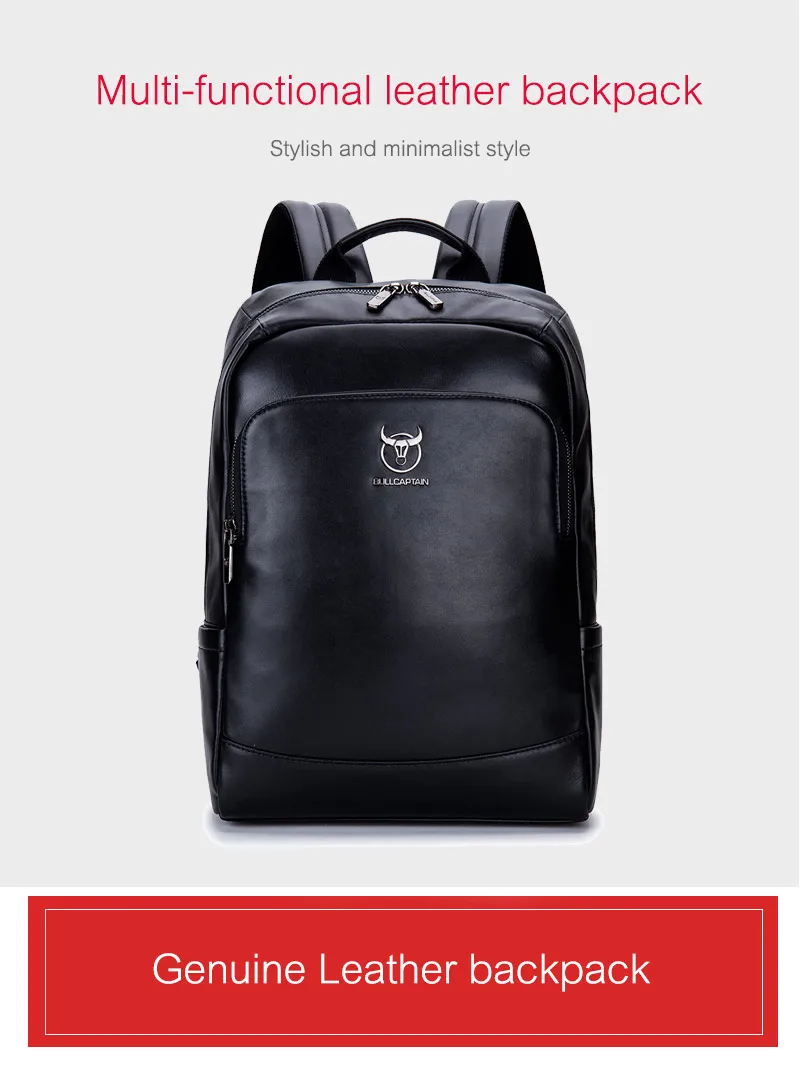 Black Men Fashion Laptop Backpacks Multifunctional Cow leather Backpack Zipper Capacity Male Travel Backpack for Unisex