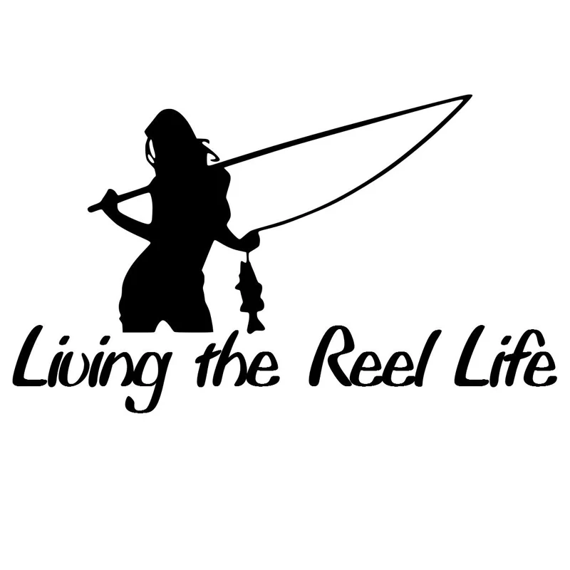 

30cm Living The Reel Life Girl Sticker Fishing Decor Car Sticker Vinyl Decal