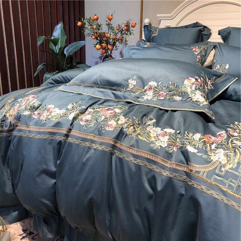 Зеленый Розово серый класса люкс с вышивкой и цветочным принтом 100 S Египетский