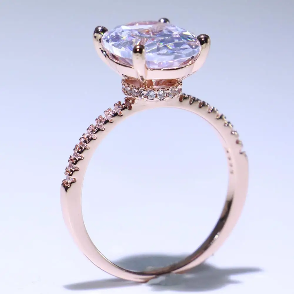 Super Deal Luxury Jewelry 925 Sterling Silver&ampRose Gold Oval Cut White Clear 5A Cubic Zirconia Eternity Women Wedding Band Ring |