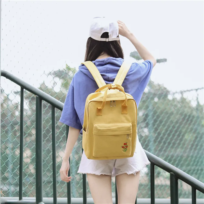 Flower Embroidery Women Canvas Backpack Large Capacity School Bags for Girls Fashion Korean Style Student Travel Backpacks 2018 | Багаж и