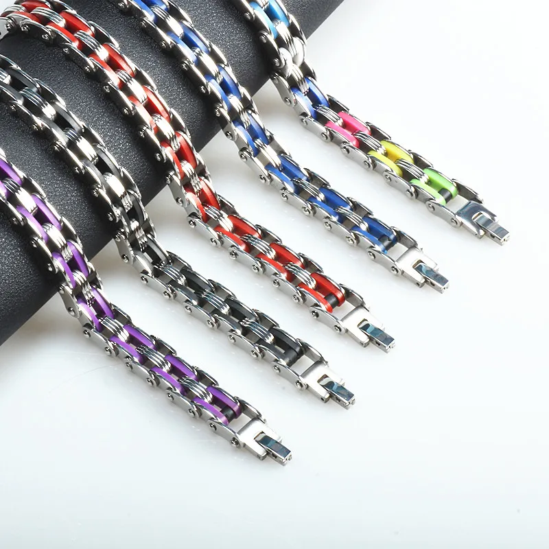 Silicone Stainless Steel Bracelet Men Bangle Rainbow Color 316L bracelet men | Bracelets