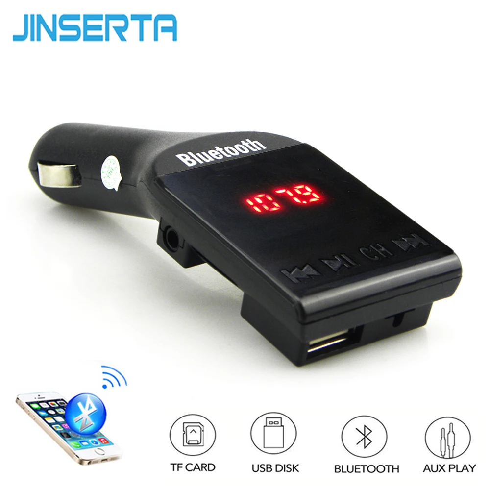 JINSERTA Bluetooth FM трансмиттер MP3 плеер Handsfree Call Car Kit поддержка USB Flash TF Micro SD AUX аудио