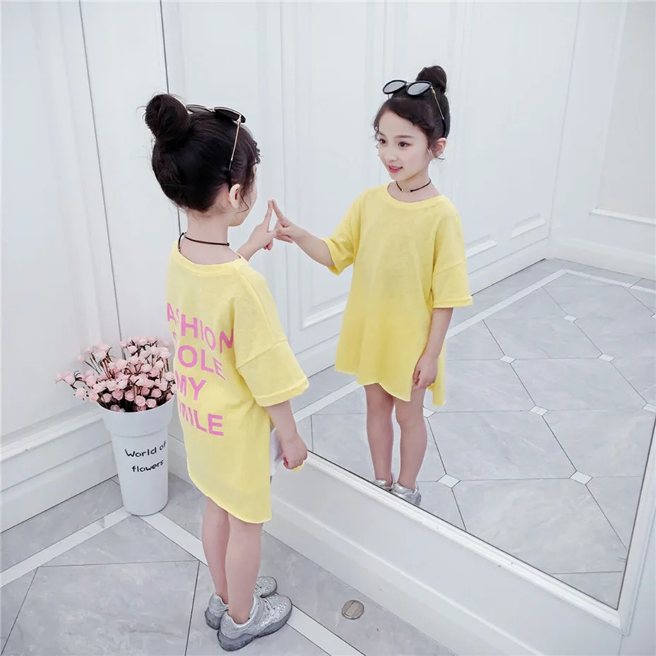 Длинные футболки для девочек футболка с буквенным принтом короткими рукавами