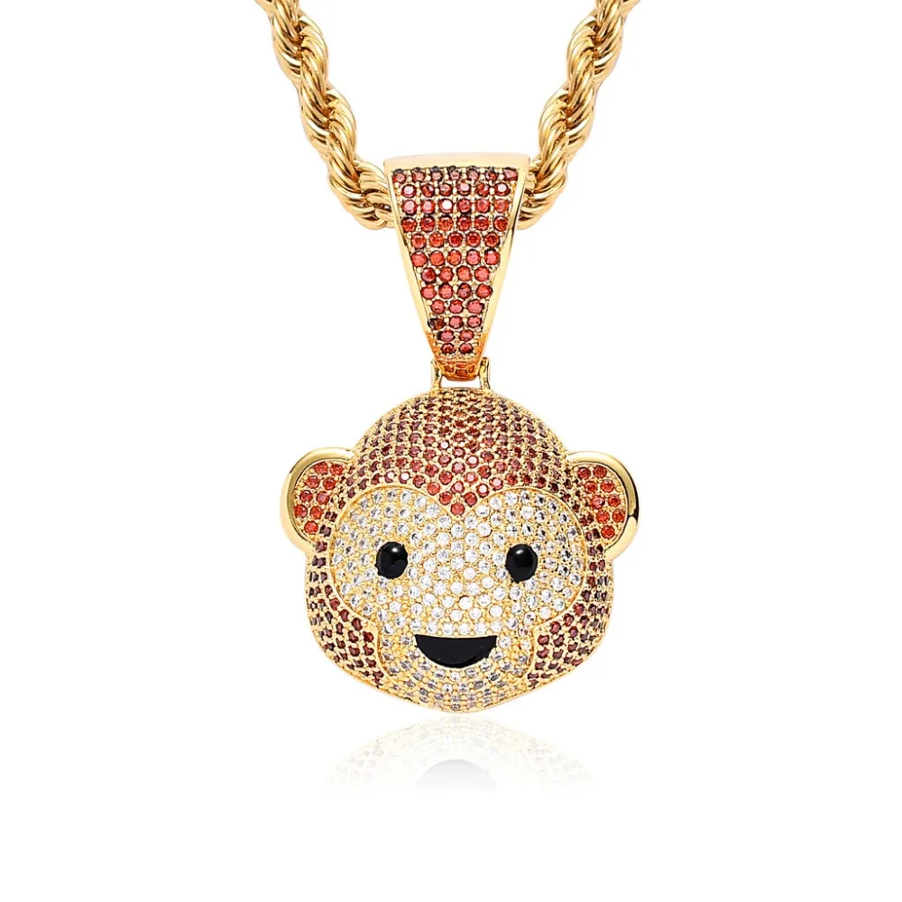 

Hip Hop AAA CZ Zircon Paved Bling Iced Out Animal Monkey Pendants Necklace for Men Rapper Jewelry Dropshipping