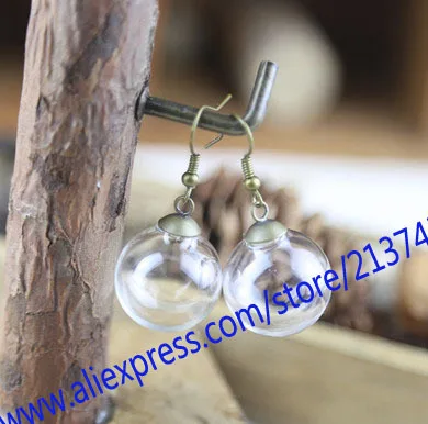 

Free ship!!! 50set Bronze16*4mm(opening) glass globe bubble &cup&Ear hook Glass ball cover bottle vial pendant