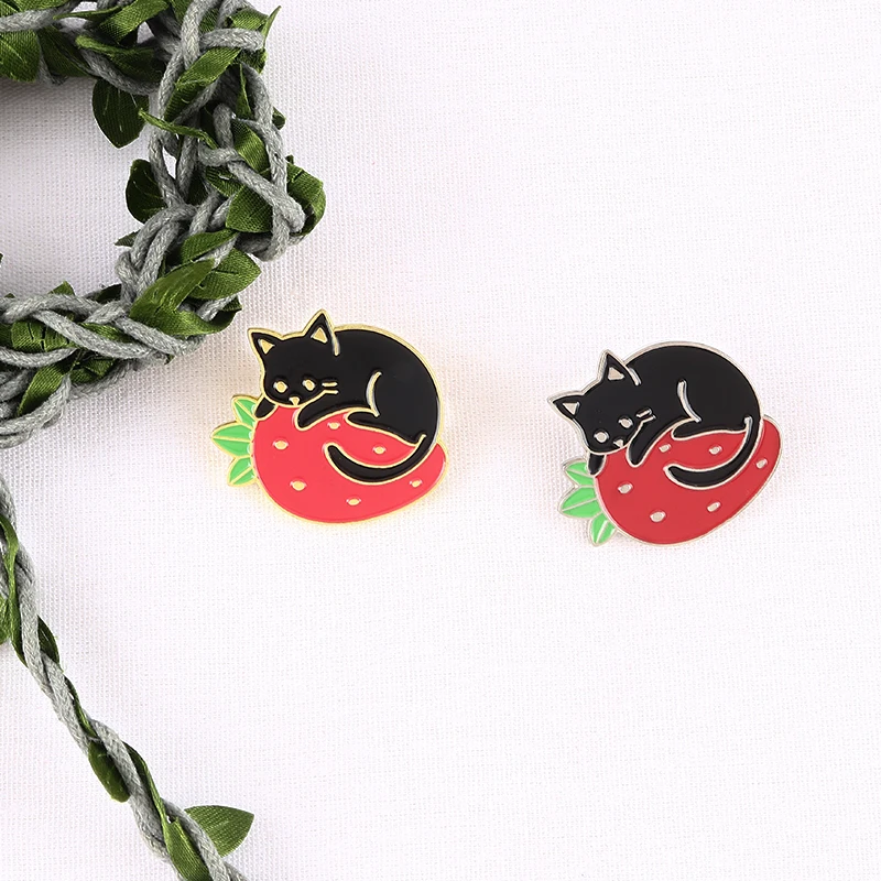 Кота эмали штырь фрукты кошка шпильки черного цвета броши кошки Китти Фруктово