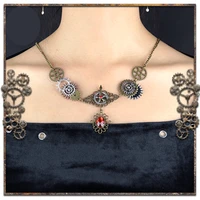 steampunk womens necklace vintage gear copper alloy necklace red pendant handmade diy necklace retro punk accessory