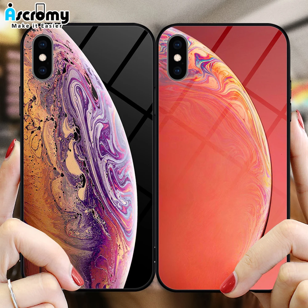 Ascromy закалённое защитное стекло чехол для Apple iPhone XS Max XR X 10 красочные пузырь Pattern