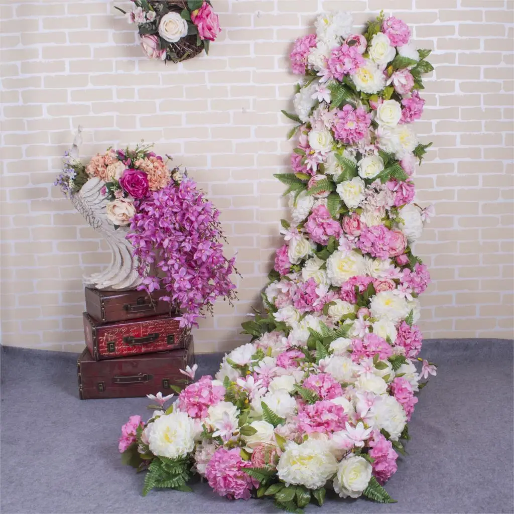 Light pink B Заказной искусственный цветок стены Вишневый хвост цветок Свадебный фон Декор настольная дорожка Цветочный Шелковый дорога ведущий ряд цветов - Цвет: Light pink B