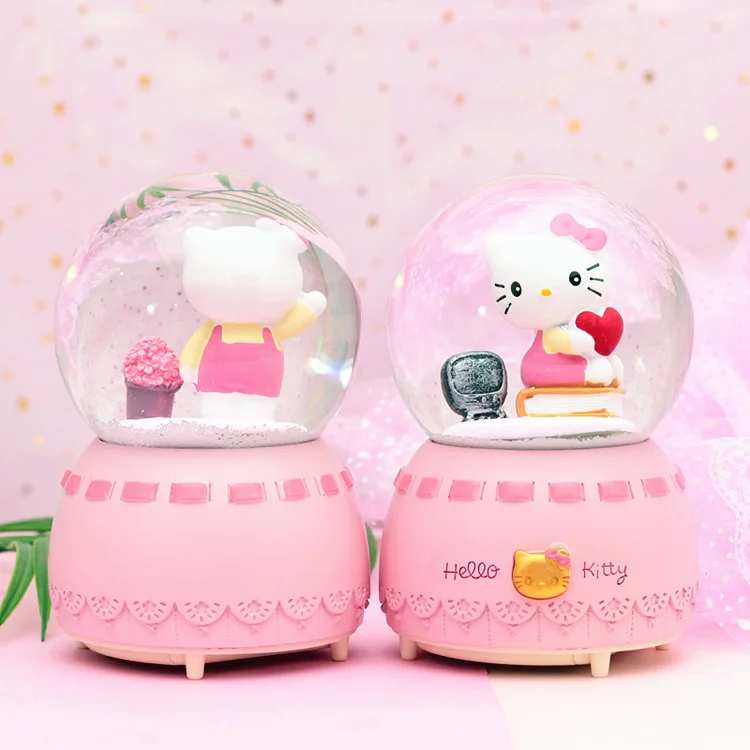 Рисунок «Hello Kitty» Автоматическая таяния снега с подсветкой светящиеся музыкальная шкатулка в виде хрустального шара Креативные Детский подарок домашний декор Подарочная музыкальная шкатулка Рождество