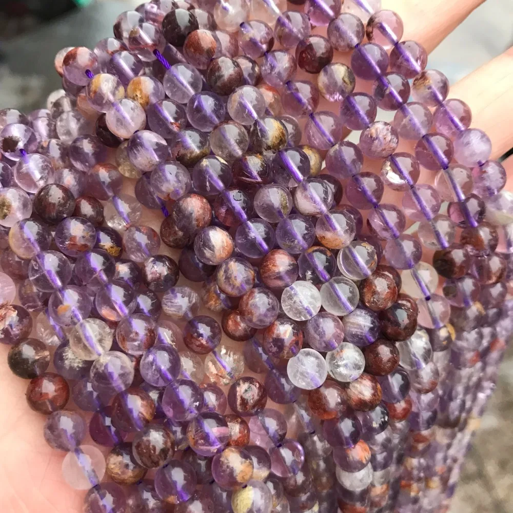 

Natural Round Super Seven Crystal Beads For Jewelry Making Bracelet Necklace Jewellery Diy Purple Quartz Rutilated 6/8/10mm 15''
