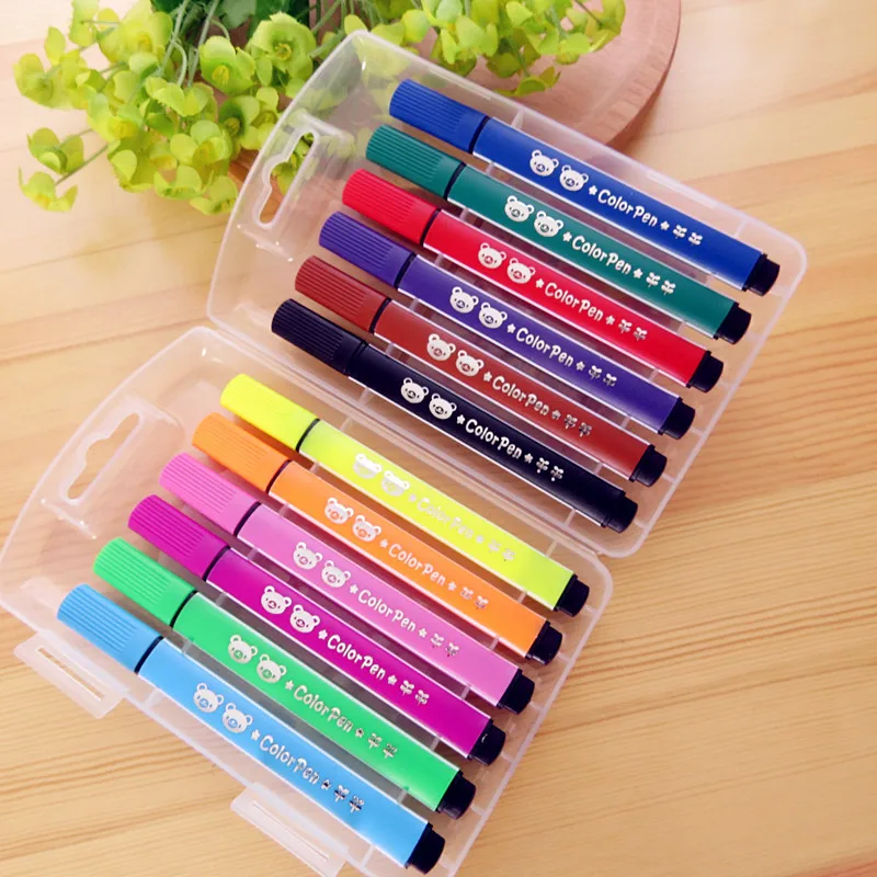 12 видов цветов/партия цветная ручка кисть маркер хайлайтер Детские канцелярские