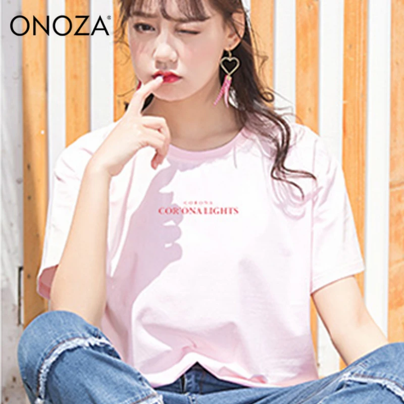 ONOZA 2018 Летняя женская одежда с коротким рукавом футболки женский розовый девушка