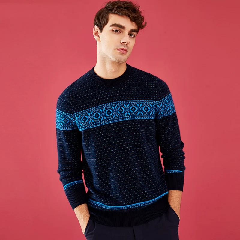 

ZHILI Men's Crew Neck Sleeve Long Cashmere Sweater
