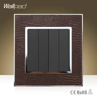 new arrival wallpad modula 4 gang 2 way goats brown leather 110v 250v double control 4 gang push button switch free shipping