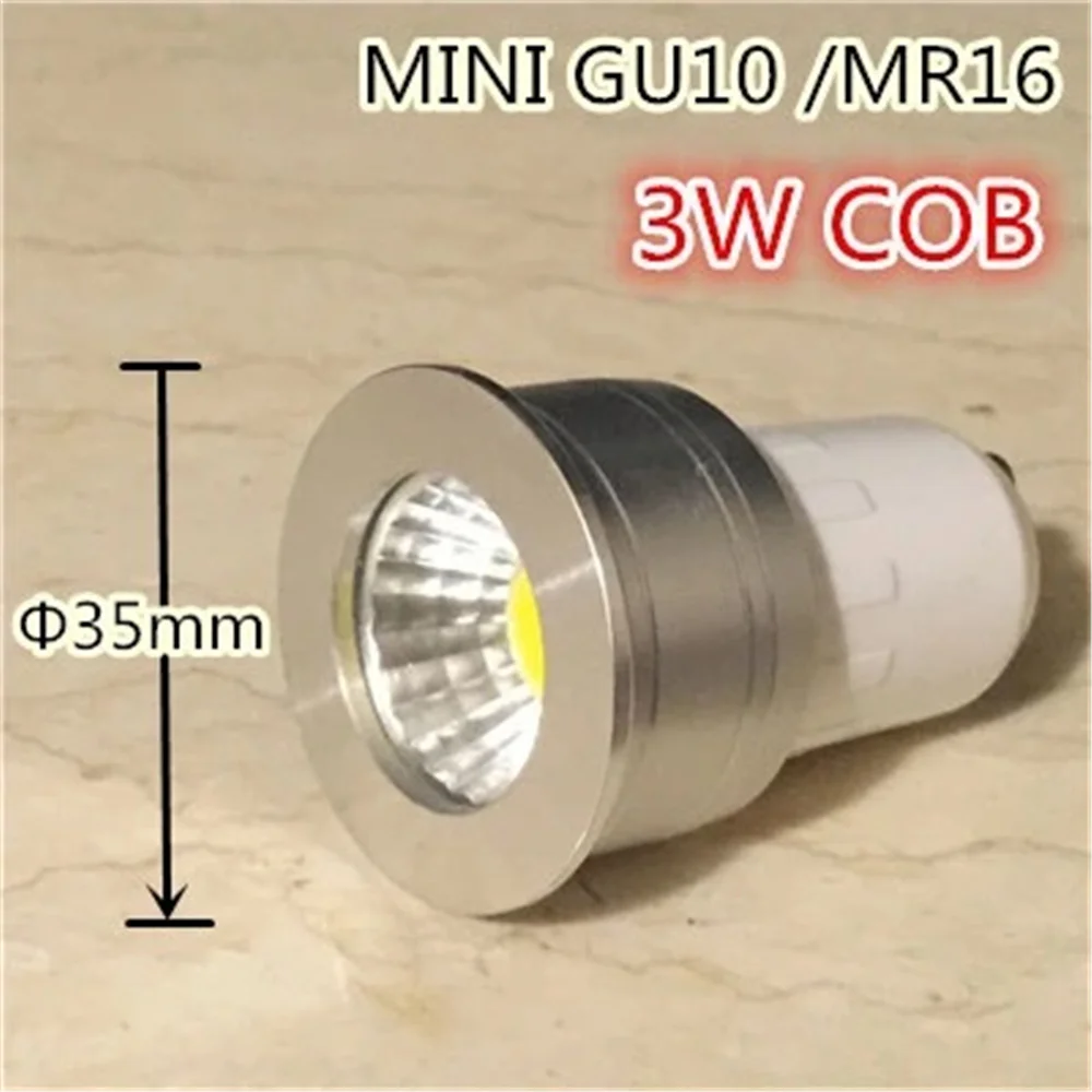 Светодиодный светильник GU10 COB mini GU10 MR16 с регулируемой яркостью, теплый белый точечный светильник, лампа 3 Вт 35 мм, Светодиодный точечный светильник, сменная галогенная лампа