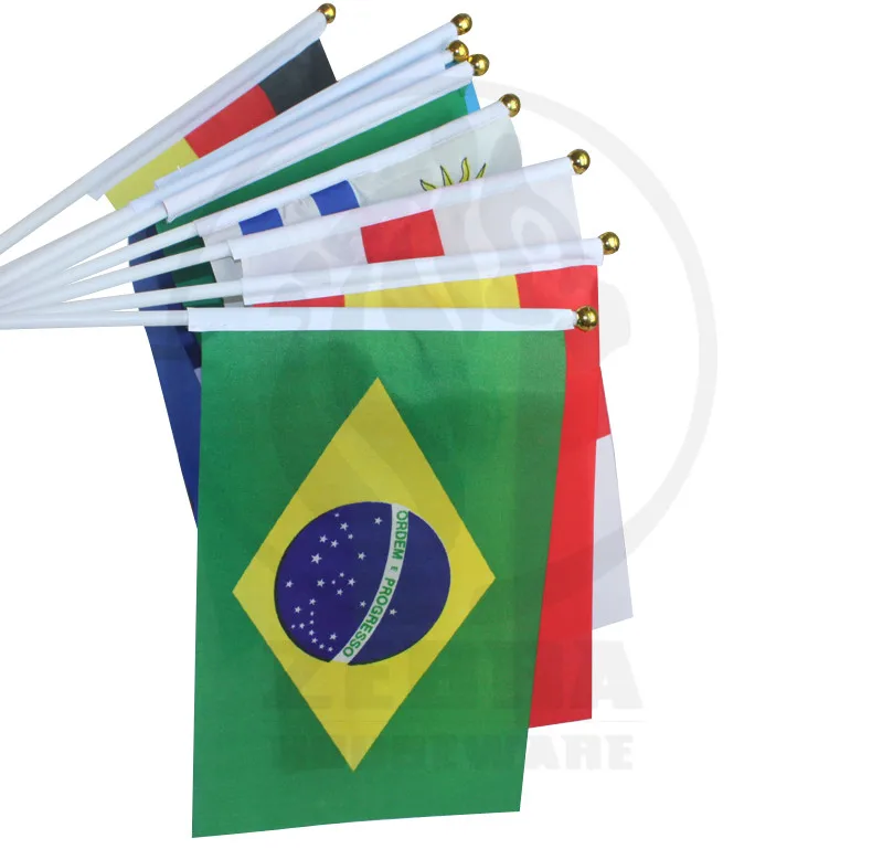 10 PCS/Lot 14*21cm BARBADOS National Flags Small Barbados Hand Flying Banner with pcs of 30cm Poles for Celebration |