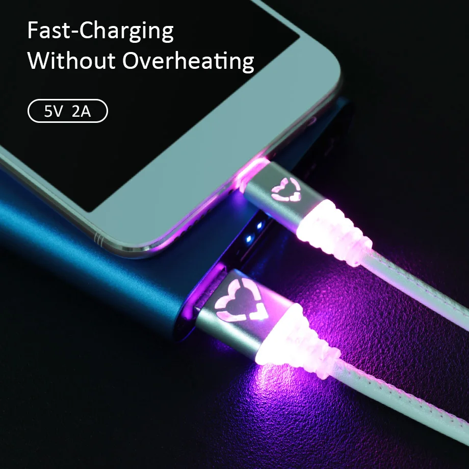 Olaudem 5 в 2A кожа Micro usb кабель светодиодный 1 м USB быстрая зарядка для зарядки кабели