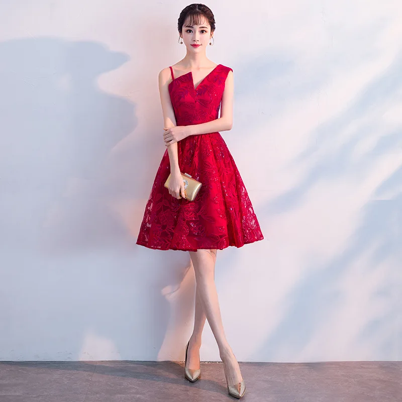 Сексуальное китайское бордовое Qipao женское Короткое платье-Чонсам Vestidos Chino восточные свадебные вечерние платья Размер XS-XXL - Цвет: burgundy A