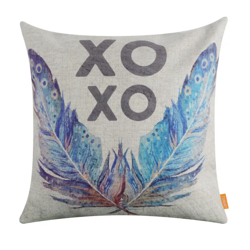 

Наволочка LINKWELL, 45x45 см, модная, с синим пером, красивая, XOXO XO, для школы, современный, домашний декор