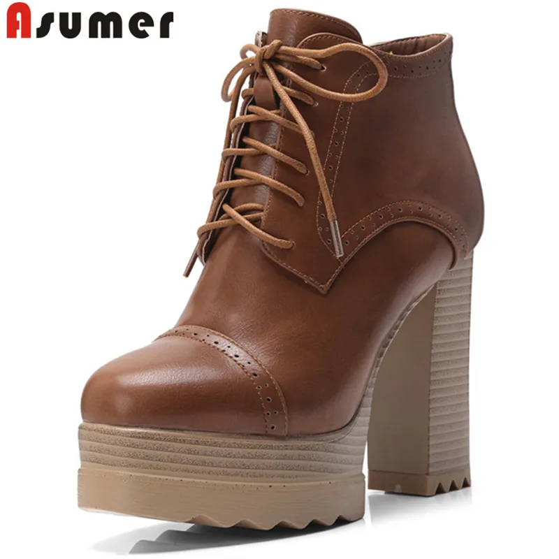 

Женские ботильоны на платформе ASUMER, с круглым носком, на молнии, на толстом высоком каблуке, большие размеры, Осень-зима 2021