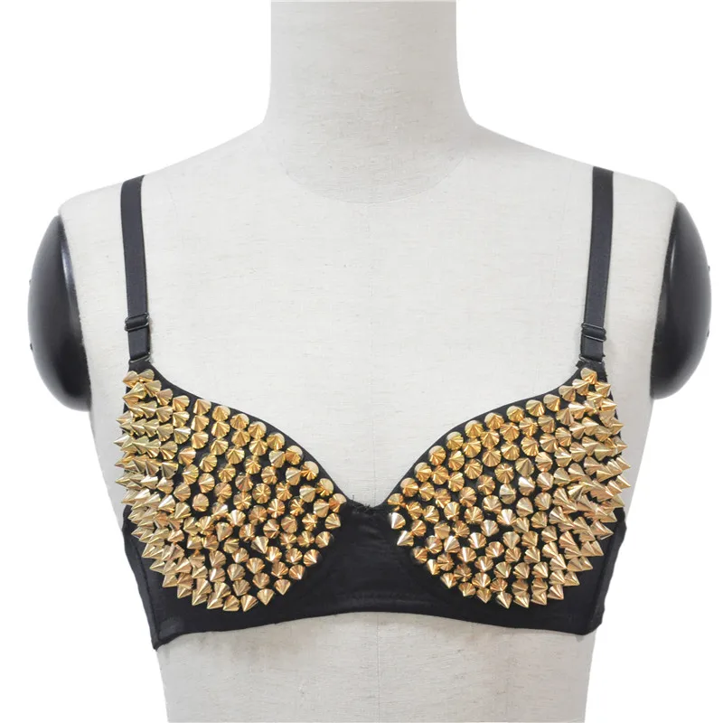 Сексуальный черный яркий металлическая заклепка Шипованный бюстгальтер пуш ап с