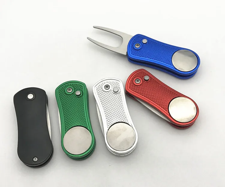 Hot Divot Fork Tool with Button Magnetic Ball Marker Portable Foldable for Golf Club MCK99 | Спорт и развлечения
