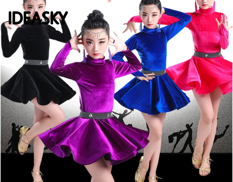 Вельветовое платье для латинских танцев девочек танцевальное детская одежда с