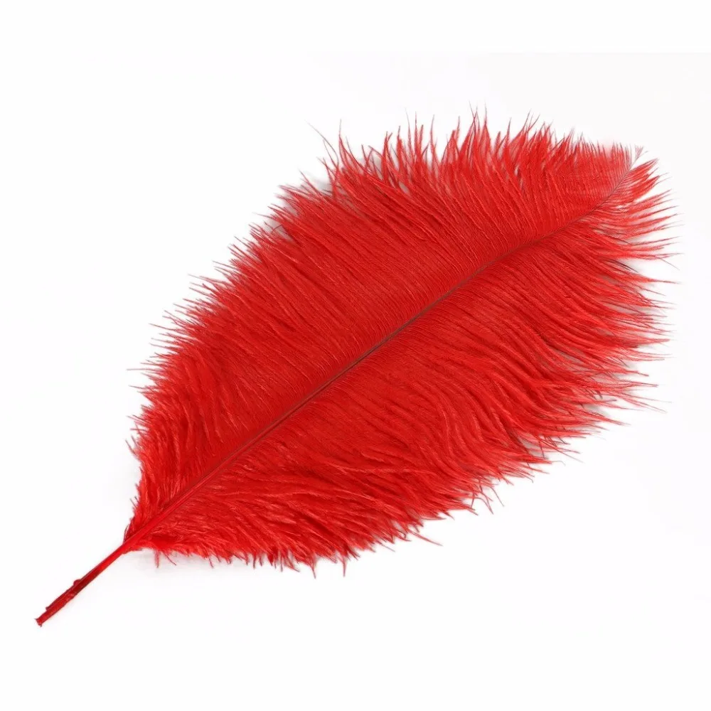 

Hot 500pcs Fluffy Natural Ostrich Feathers Party Wedding Trim Trimming Decora DIY 35-40 cm red 14-16inch Hard rod ostrich plumes