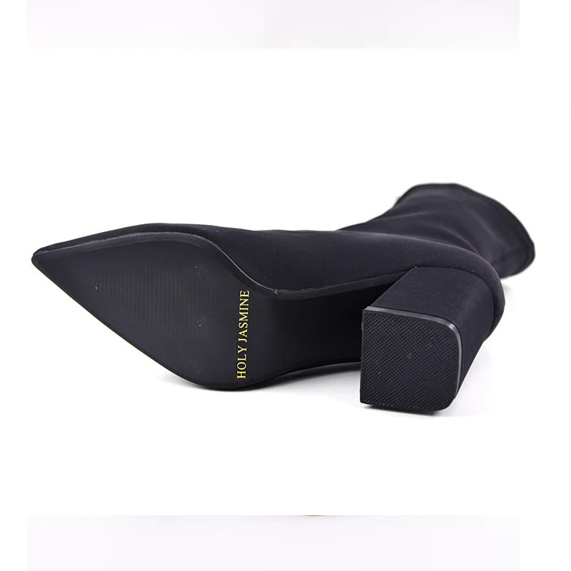

2019 Women's Shoes winter Fashion Pointed boots Stretch fabric Front zipper Ankle Boots Martin boots sexy High heels women shoes