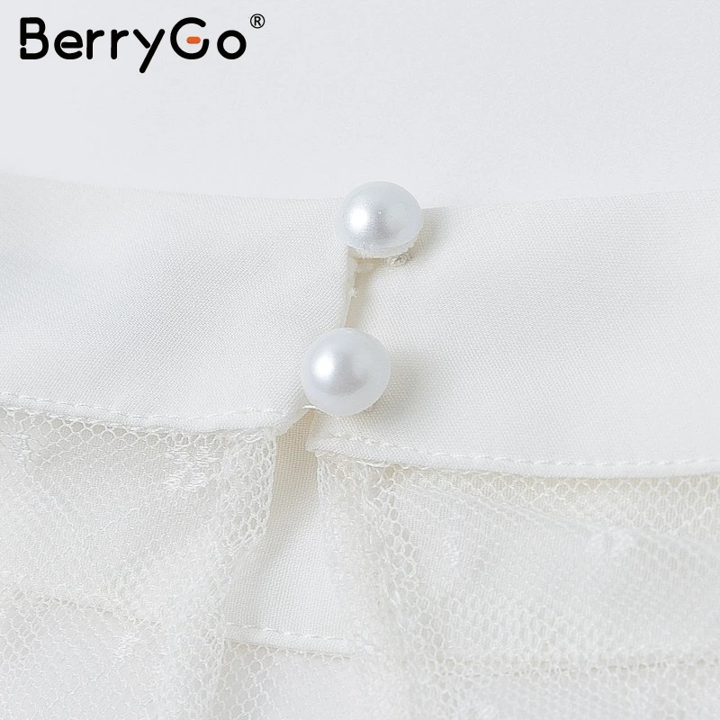BerryGo белая женская блузка рубашка кружевная сетка вышивка Элегантный полый с