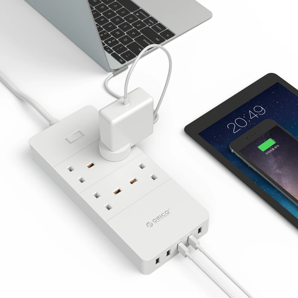 ORICO USB лента питания штепсельная вилка Великобритании 4 6 8 AC Розетка 5 порт