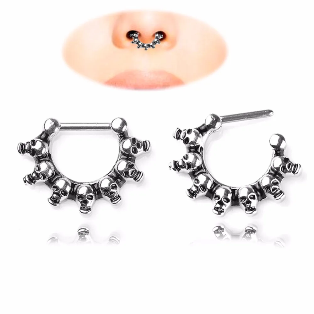 Кольцо хип хоп в стиле панк 1 шт. маленькие черепа для носа перегородка пирсинга