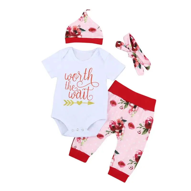 Skin-friendly Newborn Toddler Baby Boys Girls Outfits Clothes Letter Romper Pants 4pcs Sets delicate pattern July 27 | Мать и ребенок