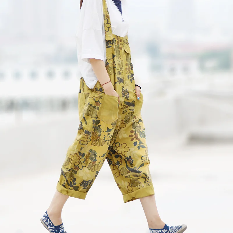 Комбинезон женский джинсовый с цветочным принтом повседневная одежда без