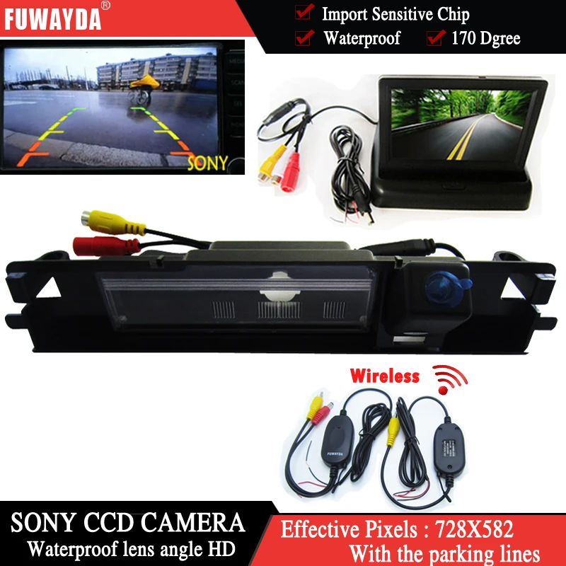 

FUWAYDA LCD Mirror Monitor+Wireless Car Reverse RearView Backup Camera Vision for Car Rearview Camera for Toyota Yaris 2006-2012