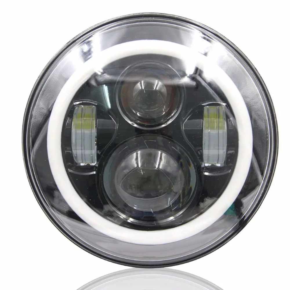 Pack-1 Black LED Round Headlight 7Inch Halo Angel Eyes DRL Hi/Lo Beam H6024 for Motorcycle Harley Davidson |