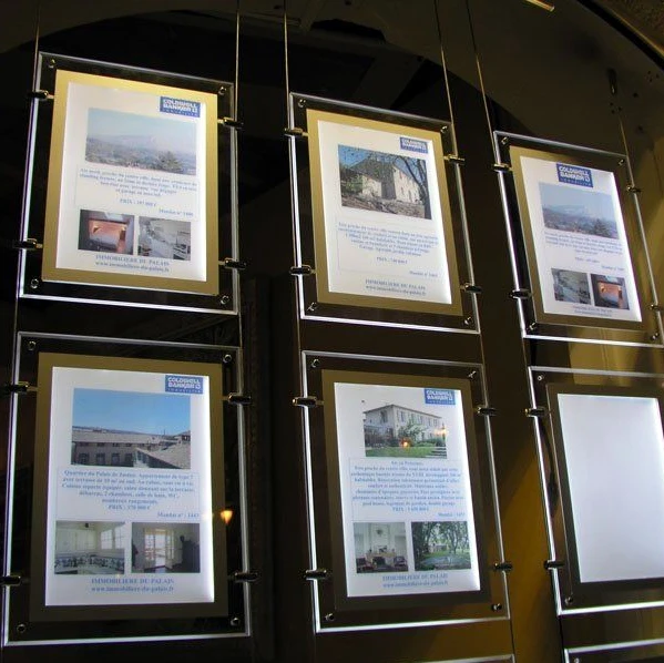 Cable Kits system Acrylic Frame LED Illuminated Signage Light Panel Boxes for Real Estate Window Vertical 3XA4/column |