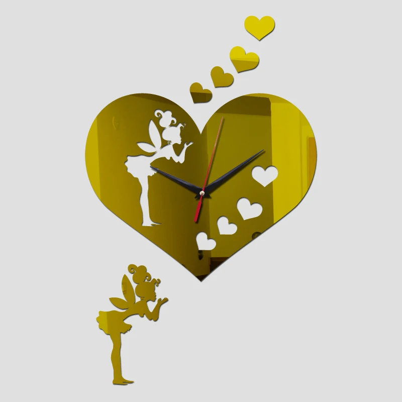 new arrival heart girl clocks diy Acrylic watch 3d home decor wall stickers living room Quartz clock mirror | Дом и сад